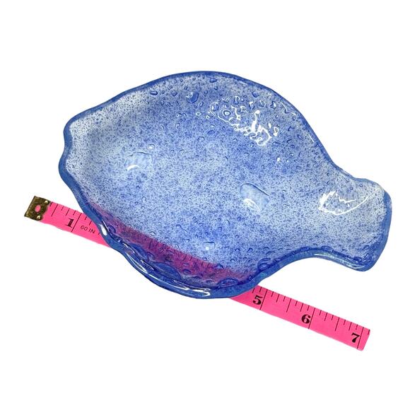VTG Blue Bubble Art Glass FISH BOWL Trinket Dish 7x5 Soap Holder Jewelry Plate - Picture 4 of 5